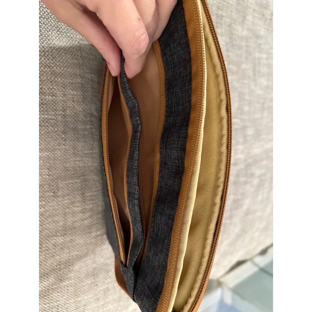 Kizuna Tablet Sleeve Case Pouch Bag Charcoal Gray Brown Trim Zipper Pockets